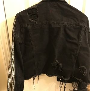 Checkered sleeve, Black Jean Jacket